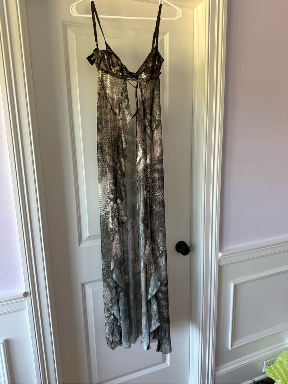 Jaded London Sheer Snake-Print Maxi Slip Dress - Black, Brown - Picture 4 of 5